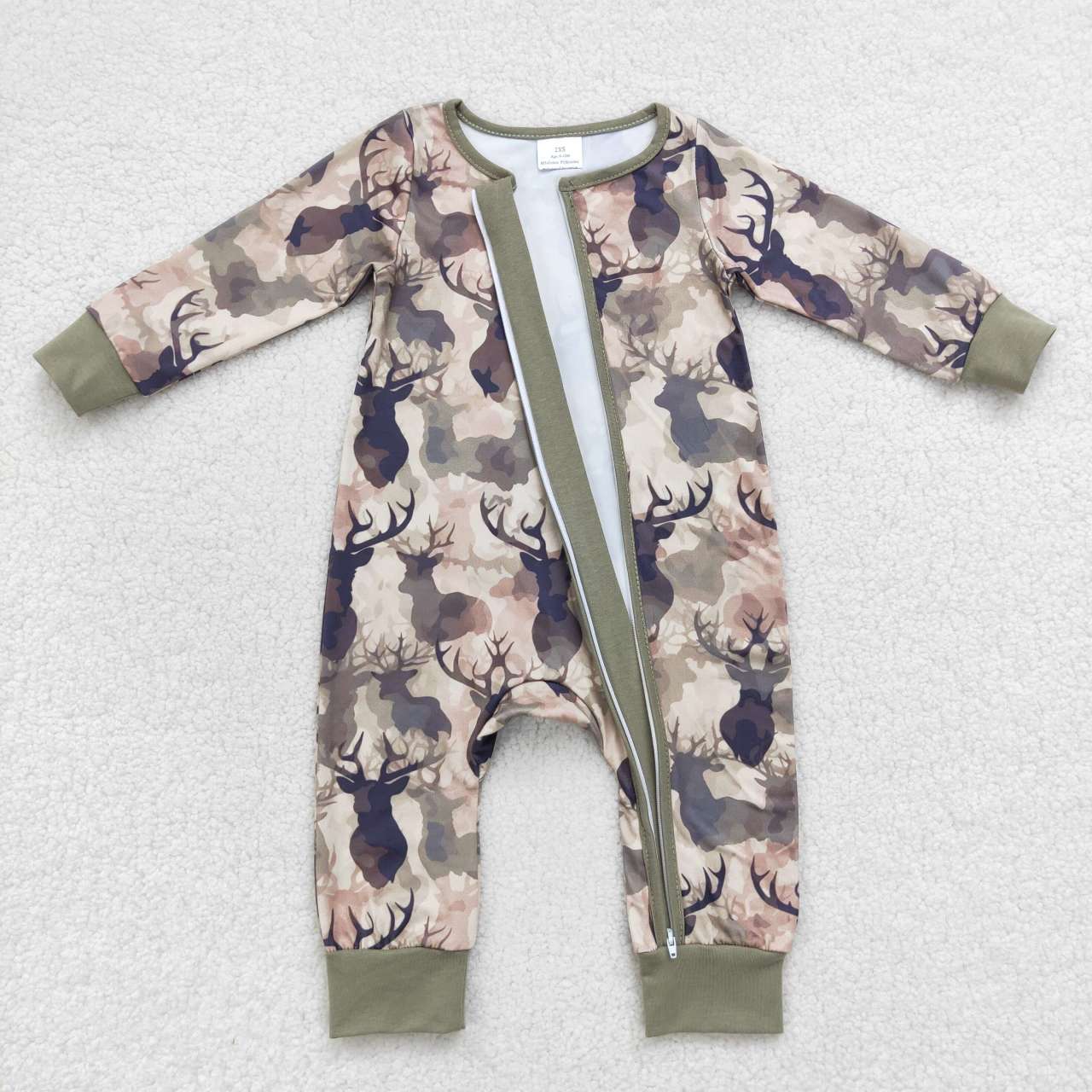 Sibling Baby Girls Boys Hunting Deer Camo Long Sleeve Zipper Romper