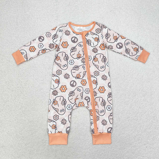 LR0981 Ghost Flowers Checkered Print Baby Girls Halloween Zipper Sleeper Romper