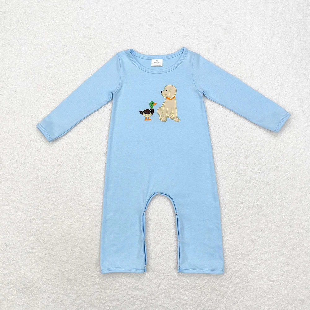 Sibling Baby Boys Embroider Dog Long Sleeve Romper