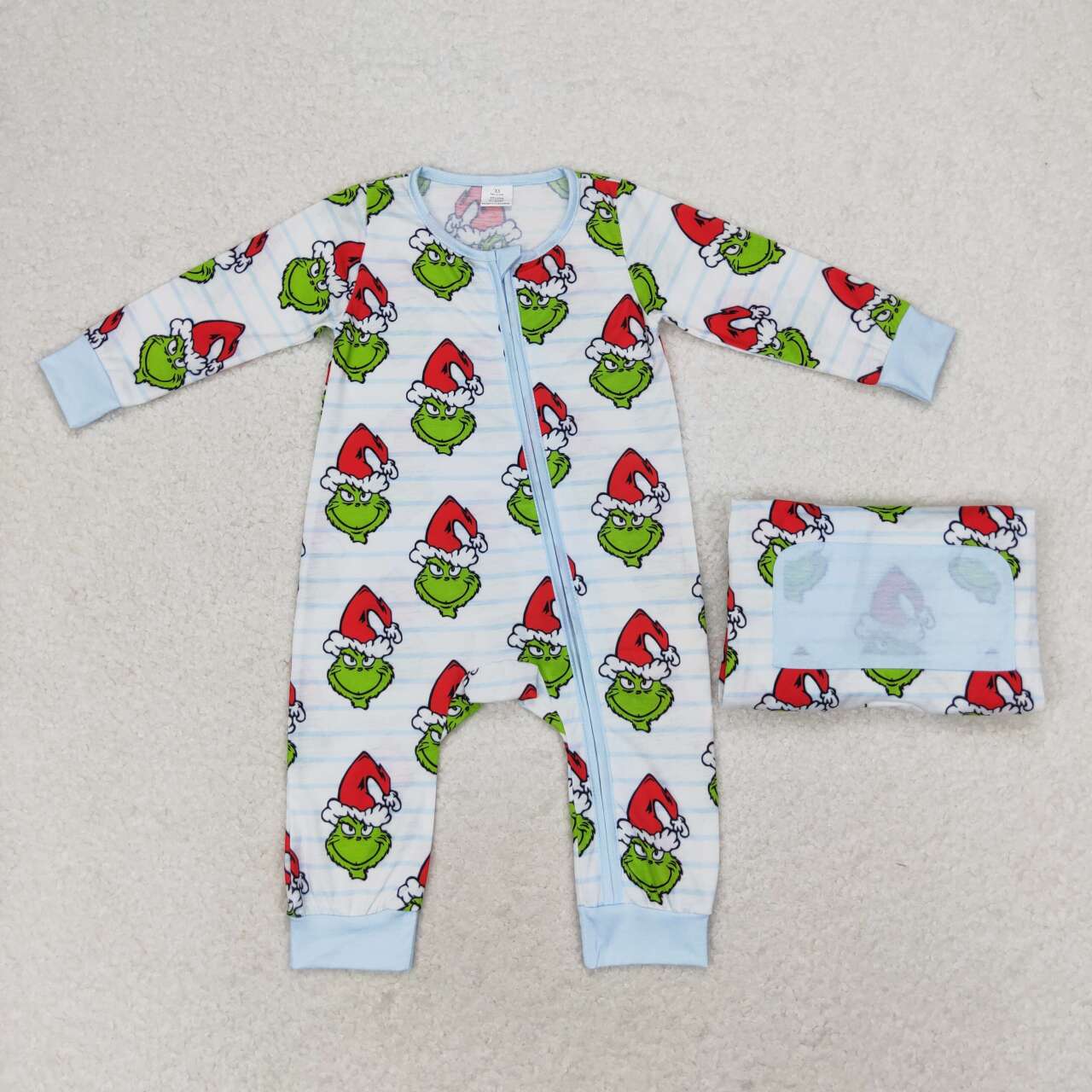 LR1002 Green Frog Smiling Stripes Print Baby Boys Christmas Bamboo Zipper Sleeper Romper
