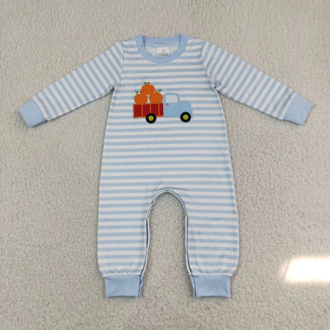 Sibling Baby Boys Fall Embroidery Pumpkin Turkey Long Sleeve Romper