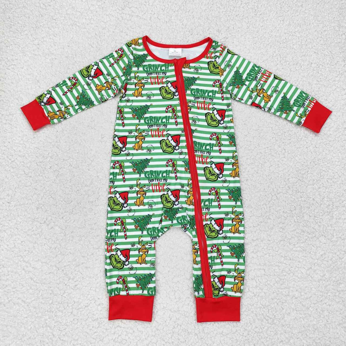 LR1055 Green Frog Stripes Print Baby Boys Christmas Zipper Sleeper Romper