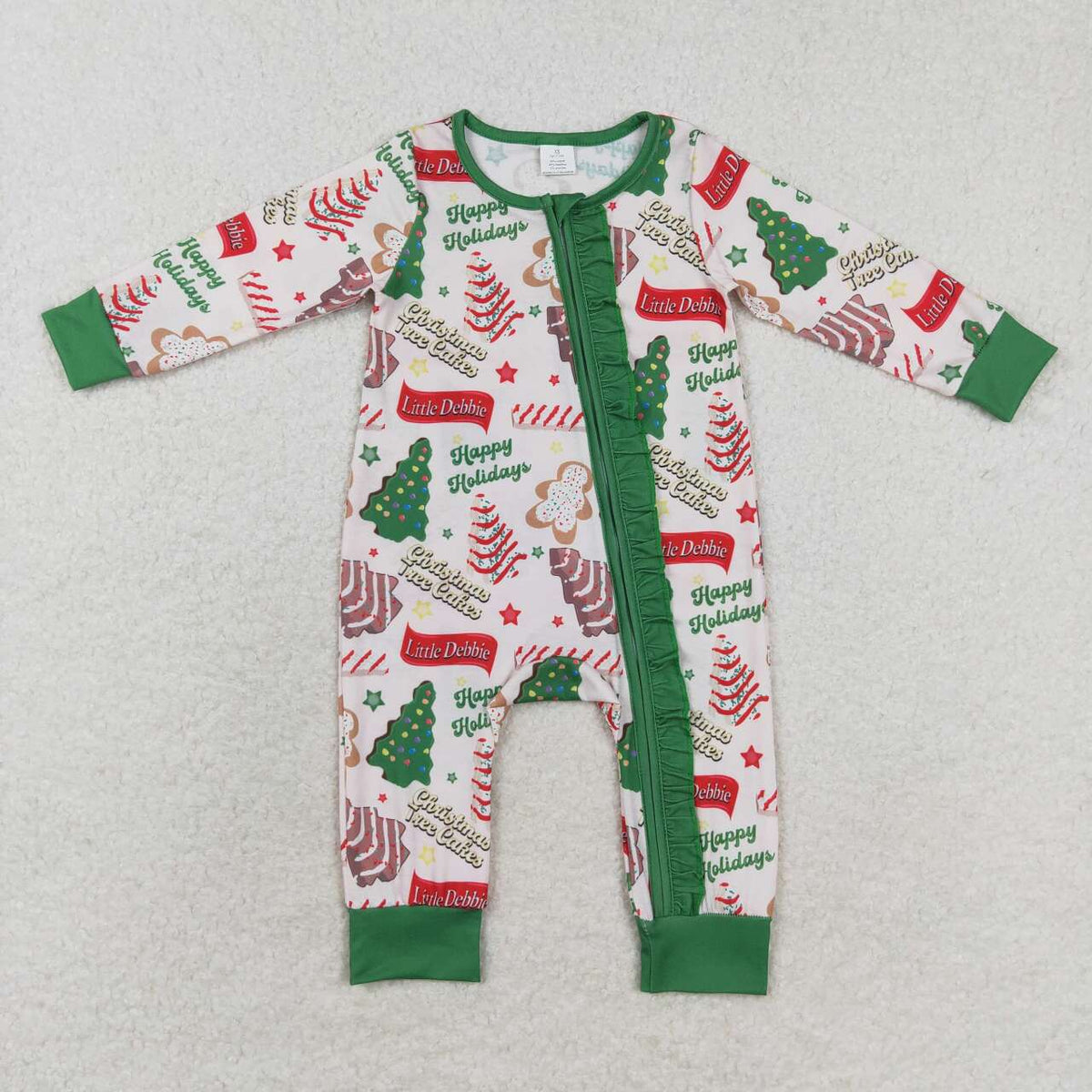 LR1056 Gingerbread Debbie Cake Print Baby Girls Christmas Bamboo Zipper Sleeper Romper