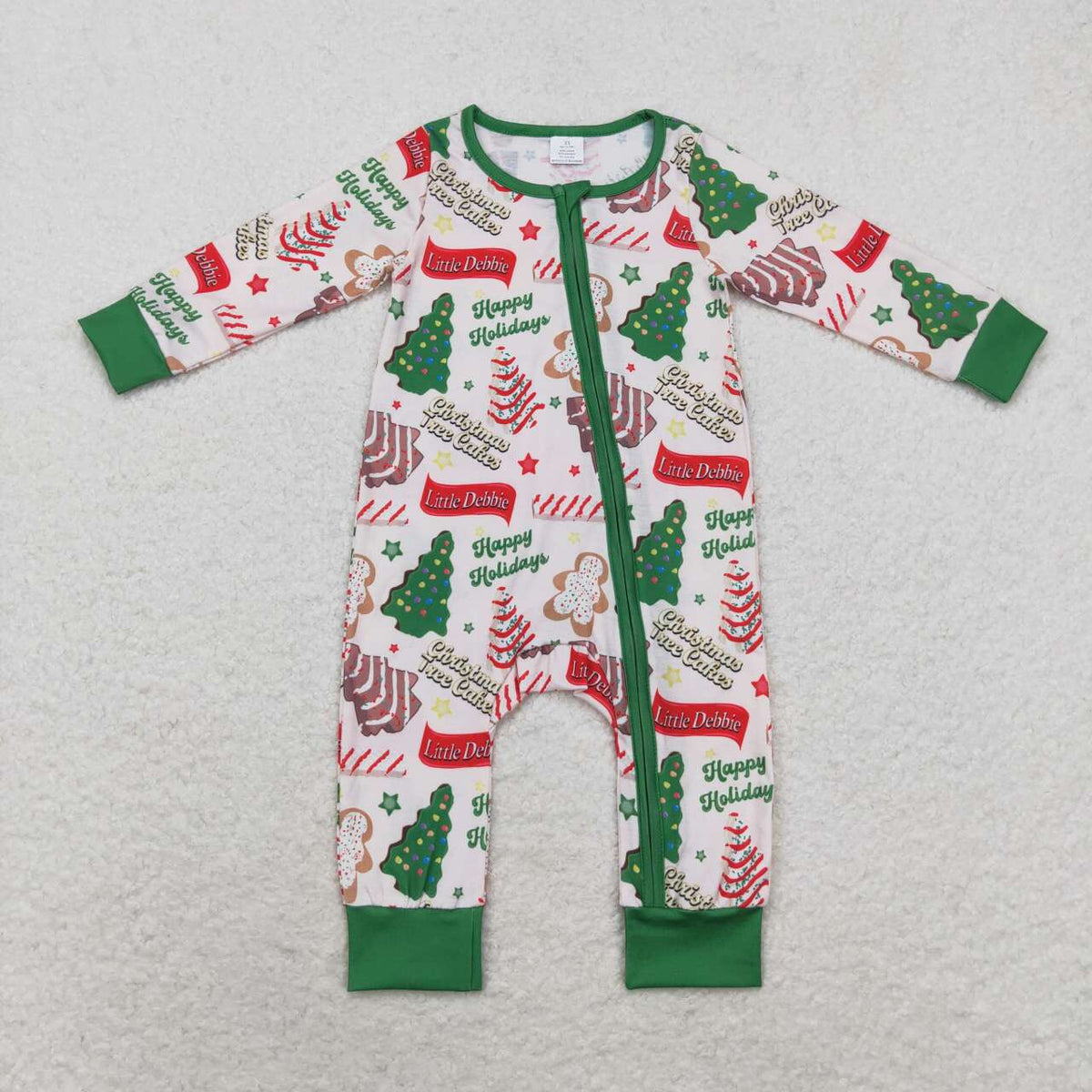 LR1057 Gingerbread Debbie Cake Print Baby Boys Christmas Bamboo Zipper Sleeper Romper
