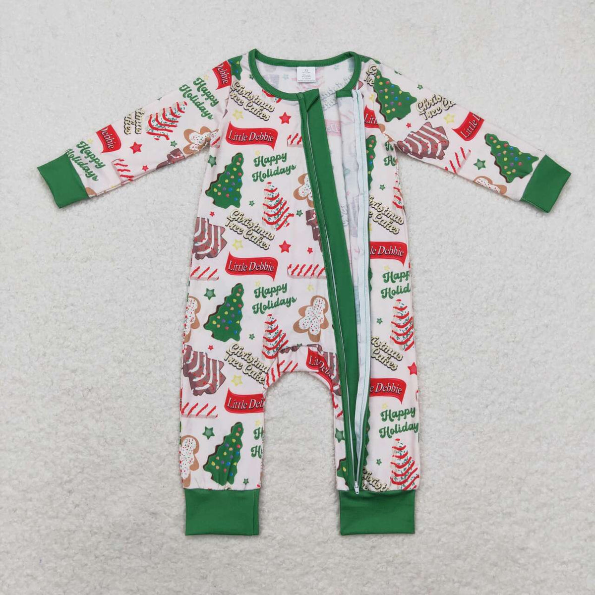 LR1057 Gingerbread Debbie Cake Print Baby Boys Christmas Bamboo Zipper Sleeper Romper