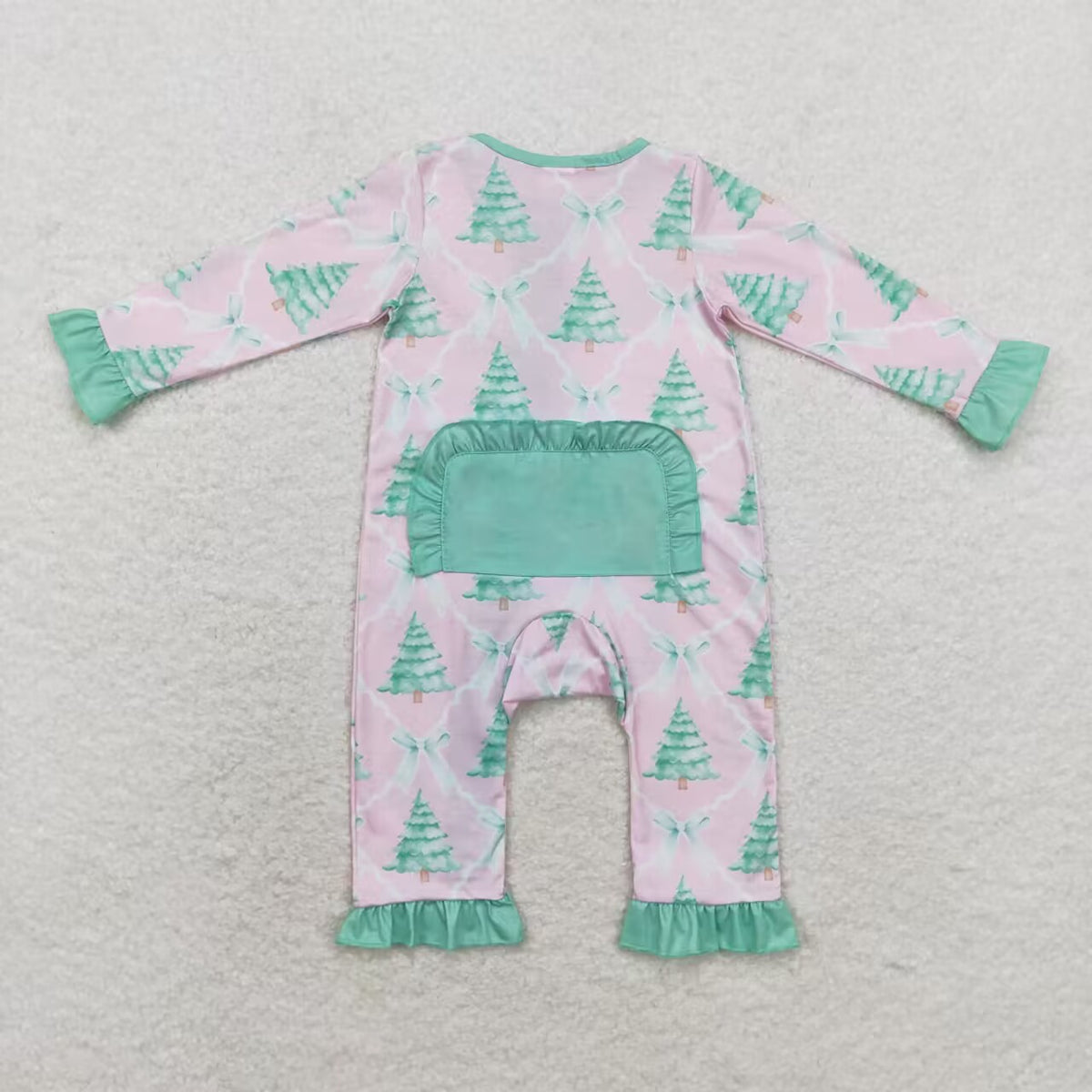 LR1073 Tree Bows Print Baby Girls Christmas Bamboo Zipper Sleeper Romper
