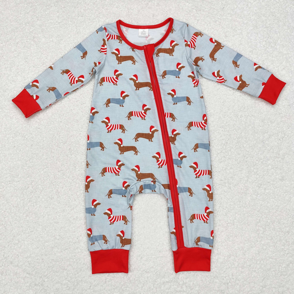 LR1082 Dog Print Baby Boys Christmas Bamboo Zipper Sleeper Romper