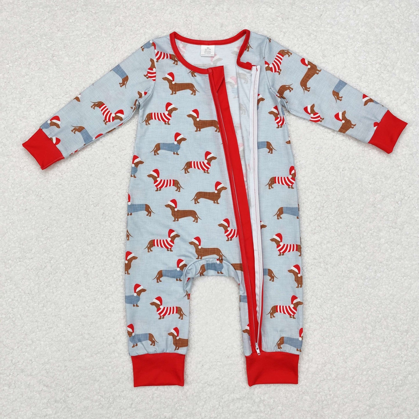 LR1082 Dog Print Baby Boys Christmas Bamboo Zipper Sleeper Romper