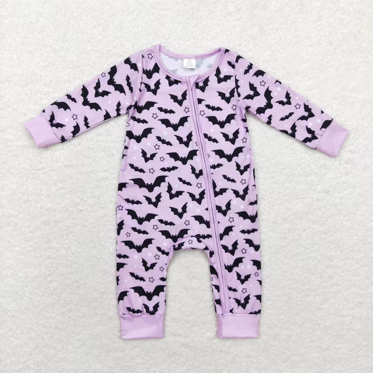 LR1097 Bat Purple Print Baby Girls Halloween Zipper Sleeper Romper