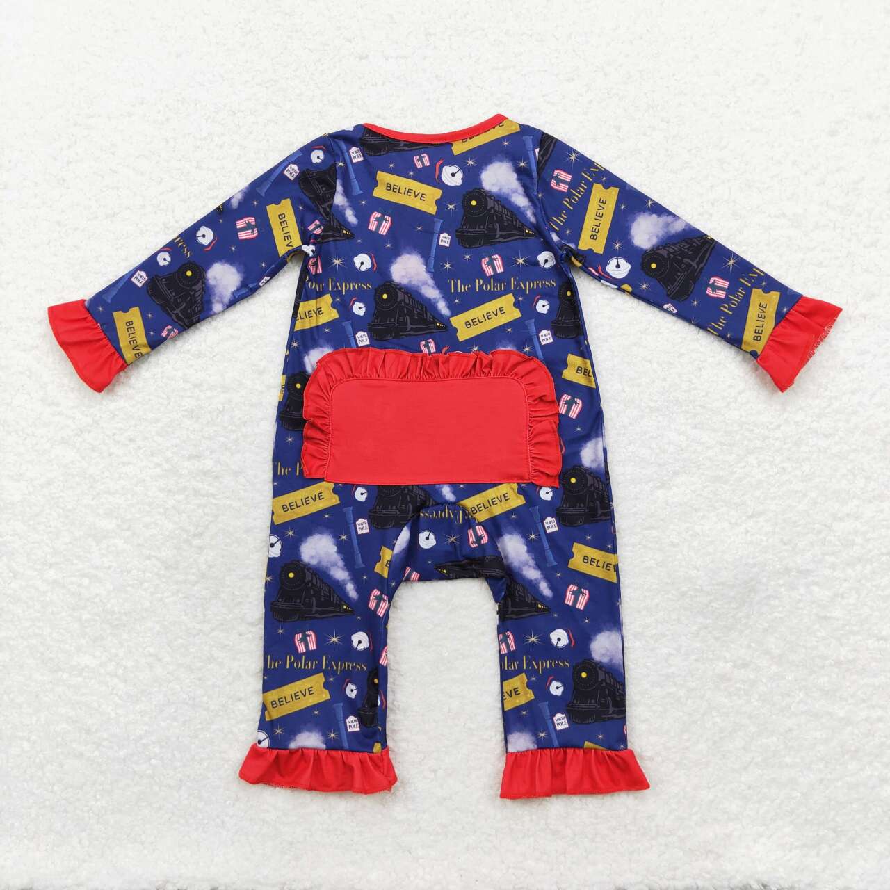 LR1132 Bell Train Believe Print Baby Girls Christmas Bamboo Zipper Sleeper Romper