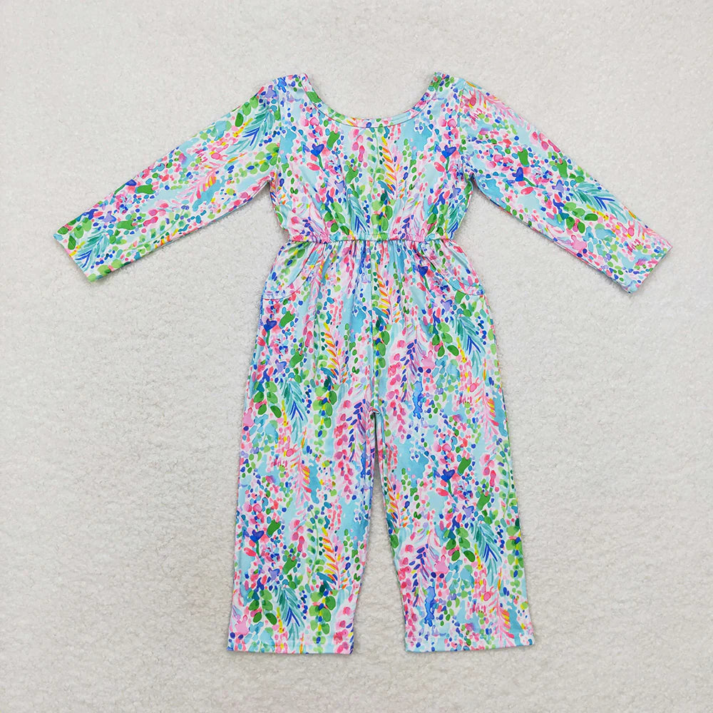 Sibling Baby Girls Long Sleeve Fall Floral Pockets Pants Jumpsuits