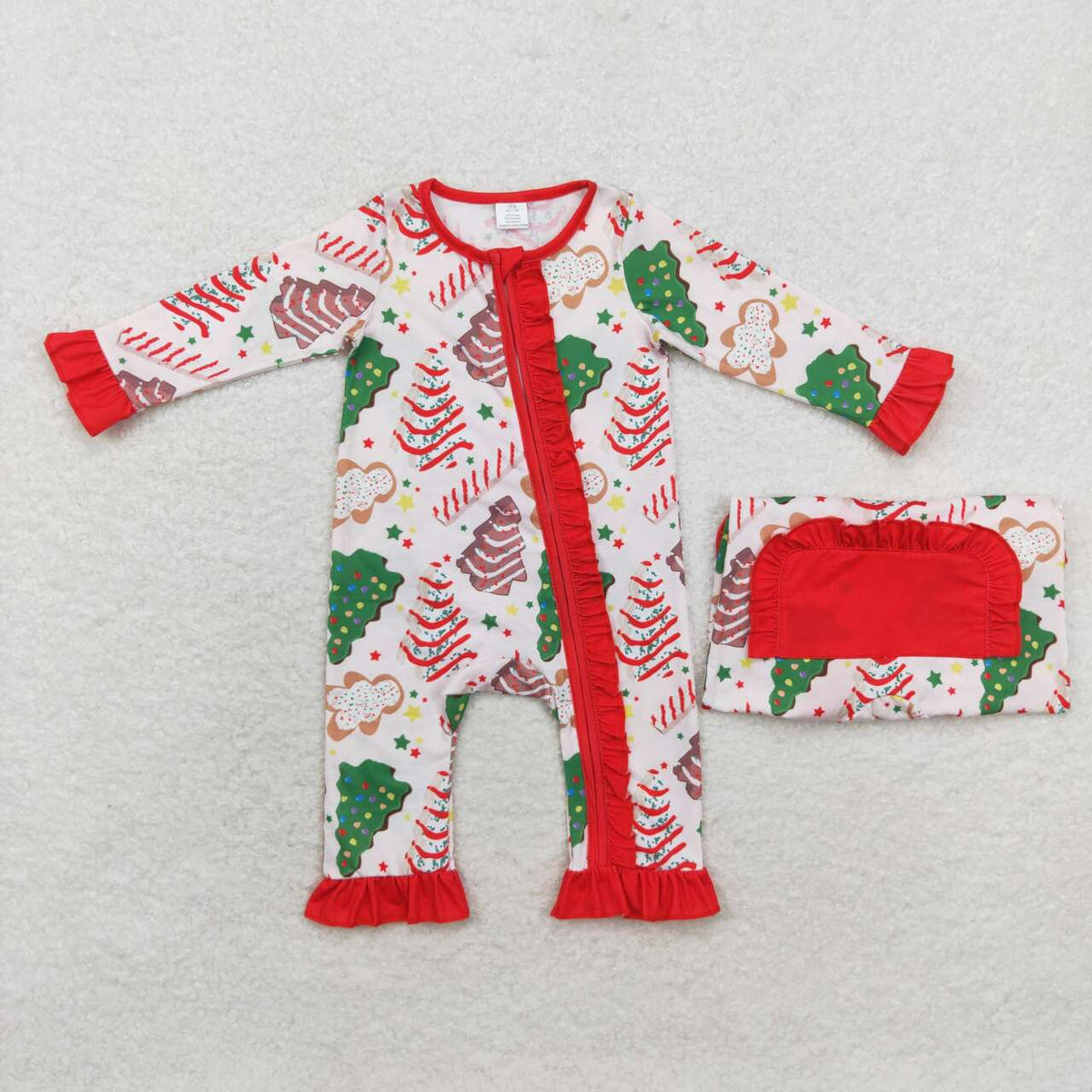 LR1149 Gingerbread Debbie Cake Print Baby Girls Christmas Bamboo Zipper Sleeper Romper