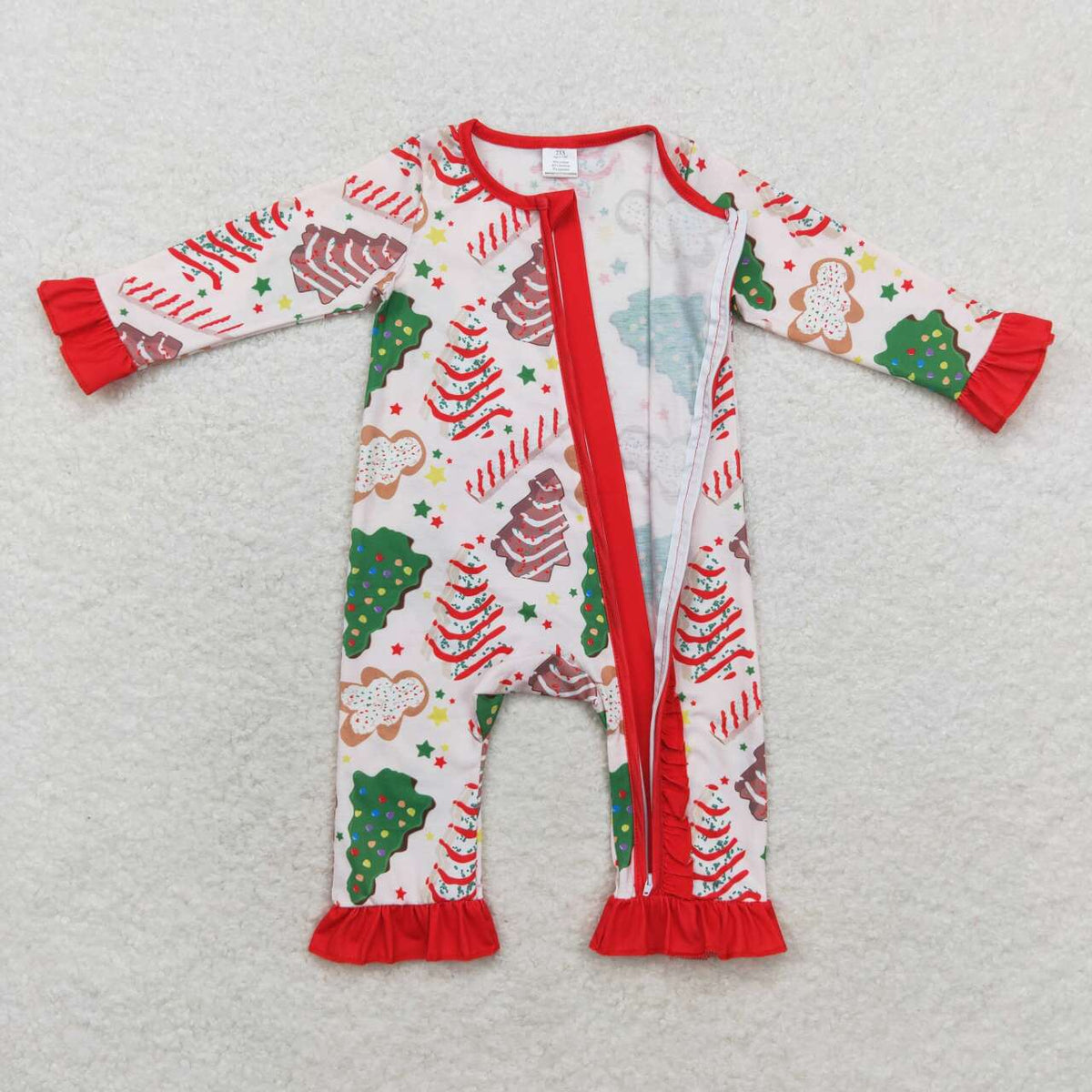 LR1149 Gingerbread Debbie Cake Print Baby Girls Christmas Bamboo Zipper Sleeper Romper