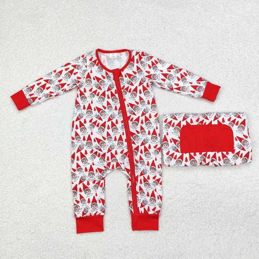 LR1168 Cartoon Shelf Print Baby Christmas Bamboo Zipper Sleeper Romper