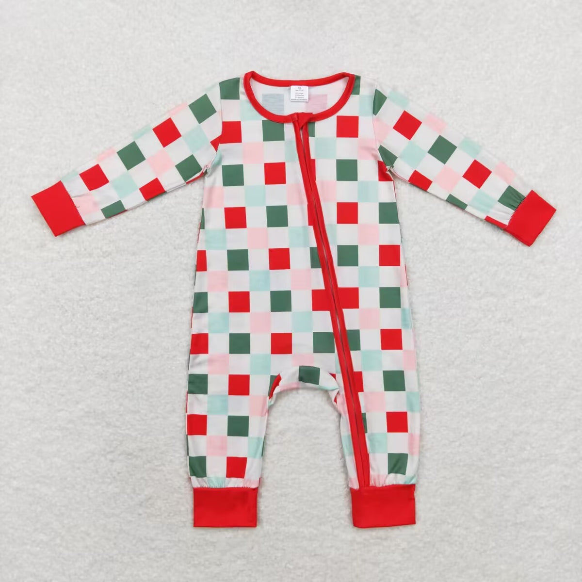 LR1197 Checkered Print Baby Christmas Bamboo Zipper Sleeper Romper