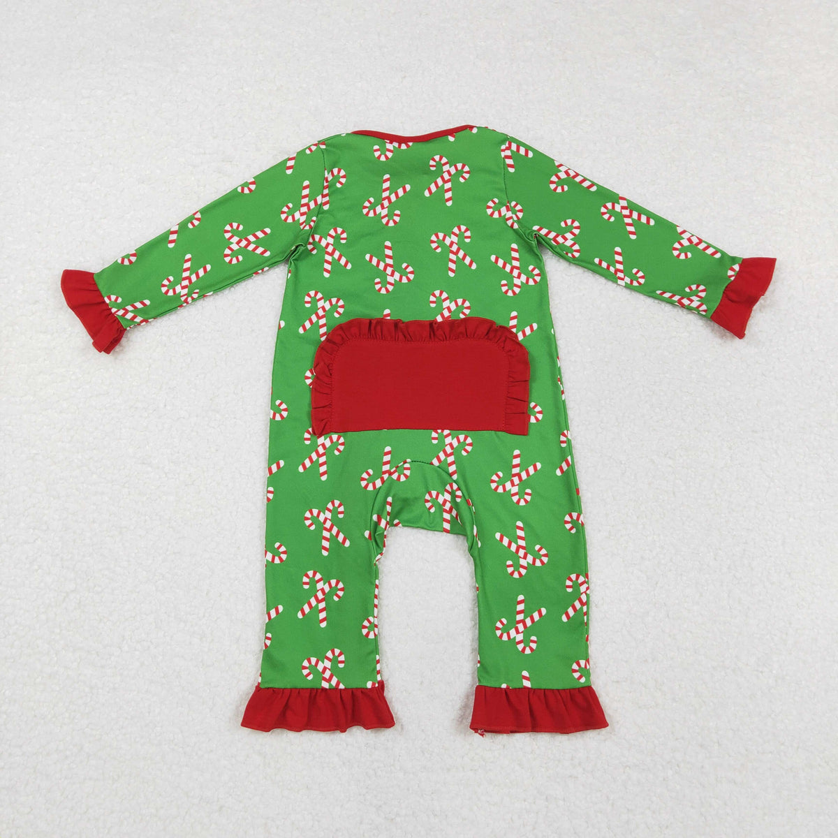 LR1236 Candy Cane Green Print Baby Girls Christmas Zipper Sleeper Romper