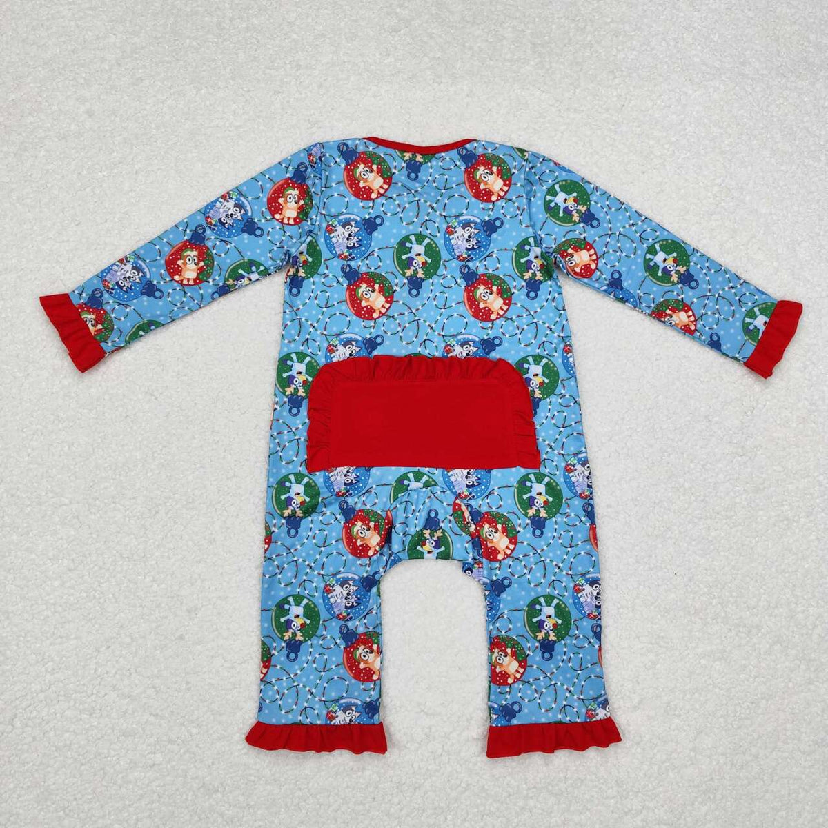 LR1314 Cartoon Dog Print Baby Girls Christmas Zipper Sleeper Romper