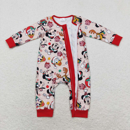 LR1335 Cartoon Mouse Milk Print Baby Boys Christmas Zipper Sleeper Romper