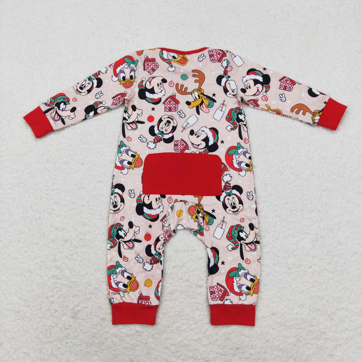 LR1335 Cartoon Mouse Milk Print Baby Boys Christmas Zipper Sleeper Romper