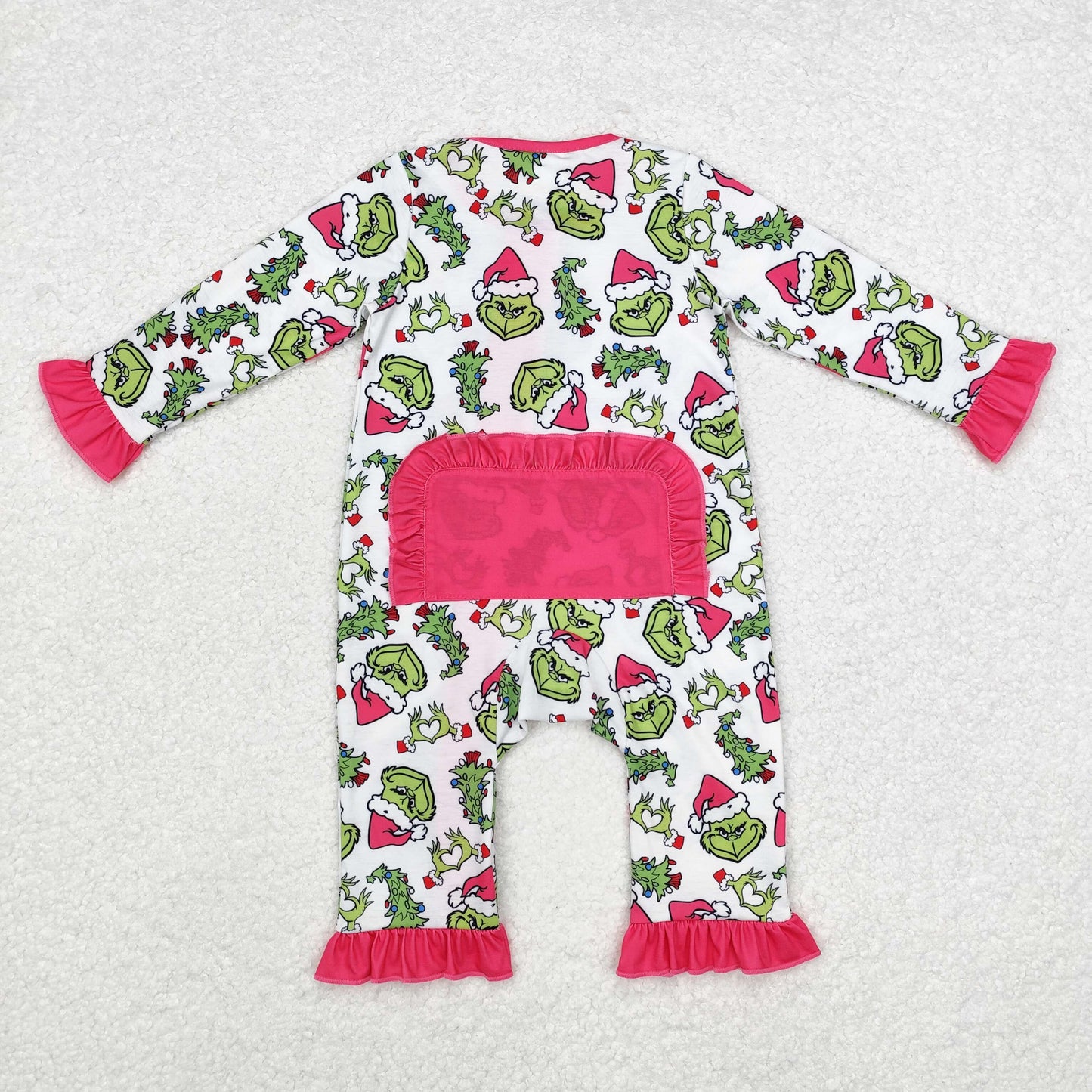 LR1337 Green Frog Smiling Print Baby Girls Christmas Bamboo Zipper Sleeper Romper