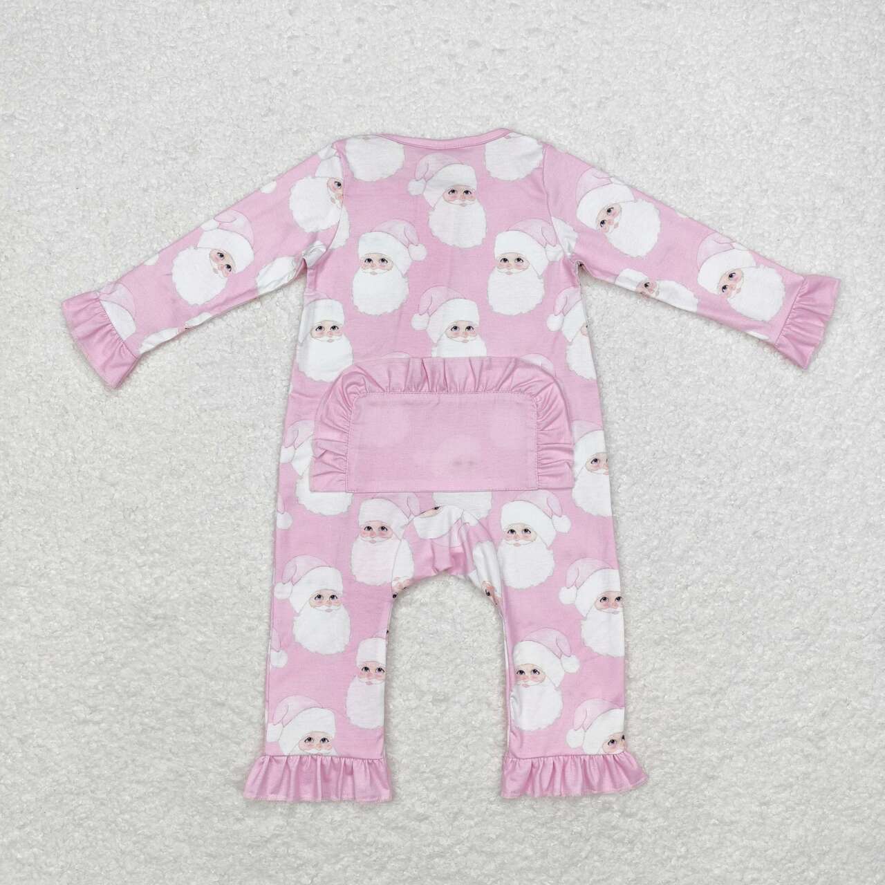 LR1414 Santa Pink Print Baby Girls Christmas Bamboo Zipper Sleeper Romper