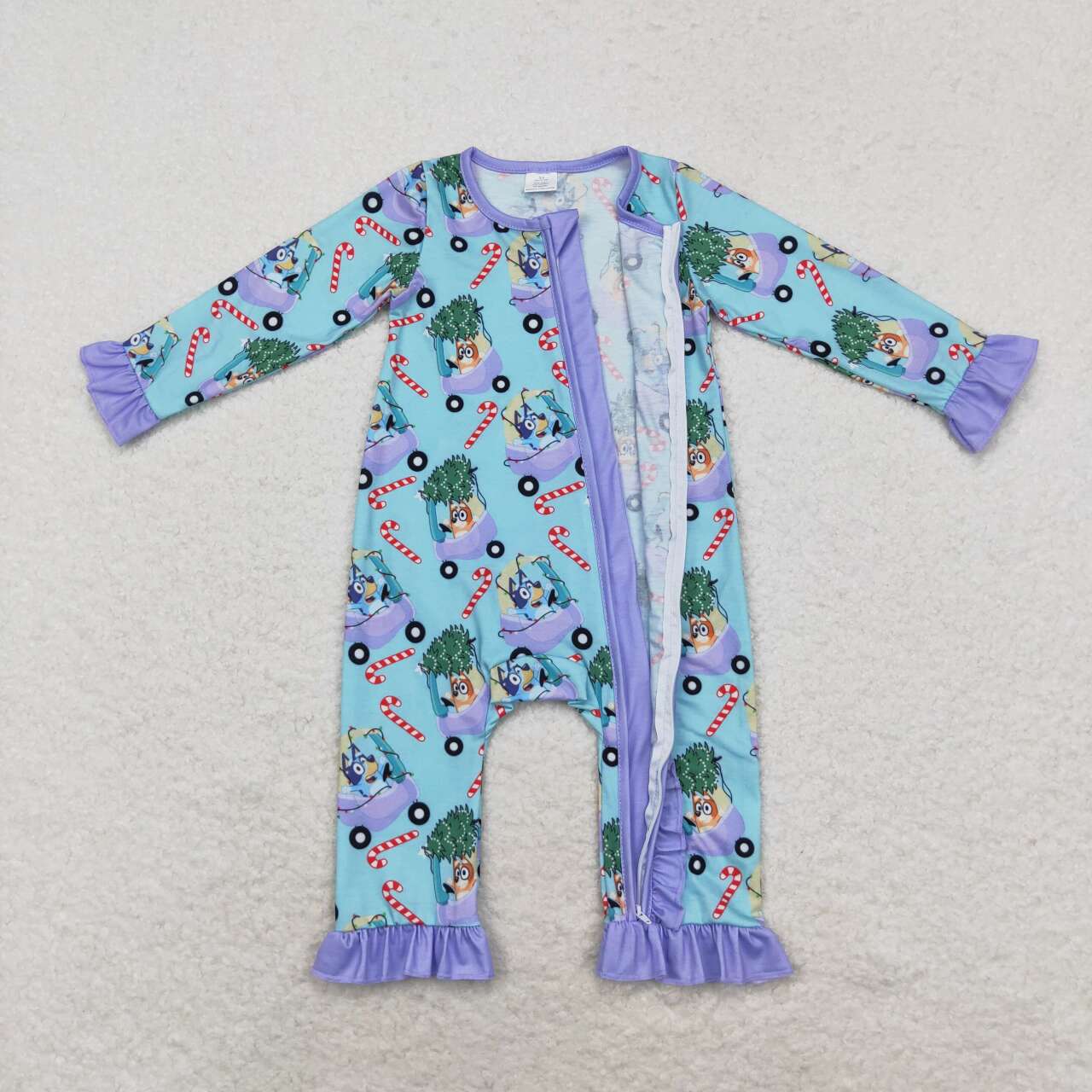 LR1419 Cartoon Dog Tree Candy Cane Print Baby Girls Christmas Bamboo Zipper Sleeper Romper