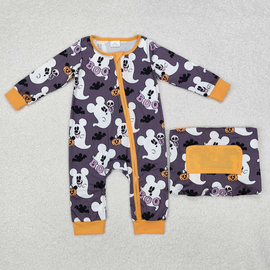 LR1425 Cartoon Mouse Bat Print Baby Boys Halloween Zipper Sleeper Romper