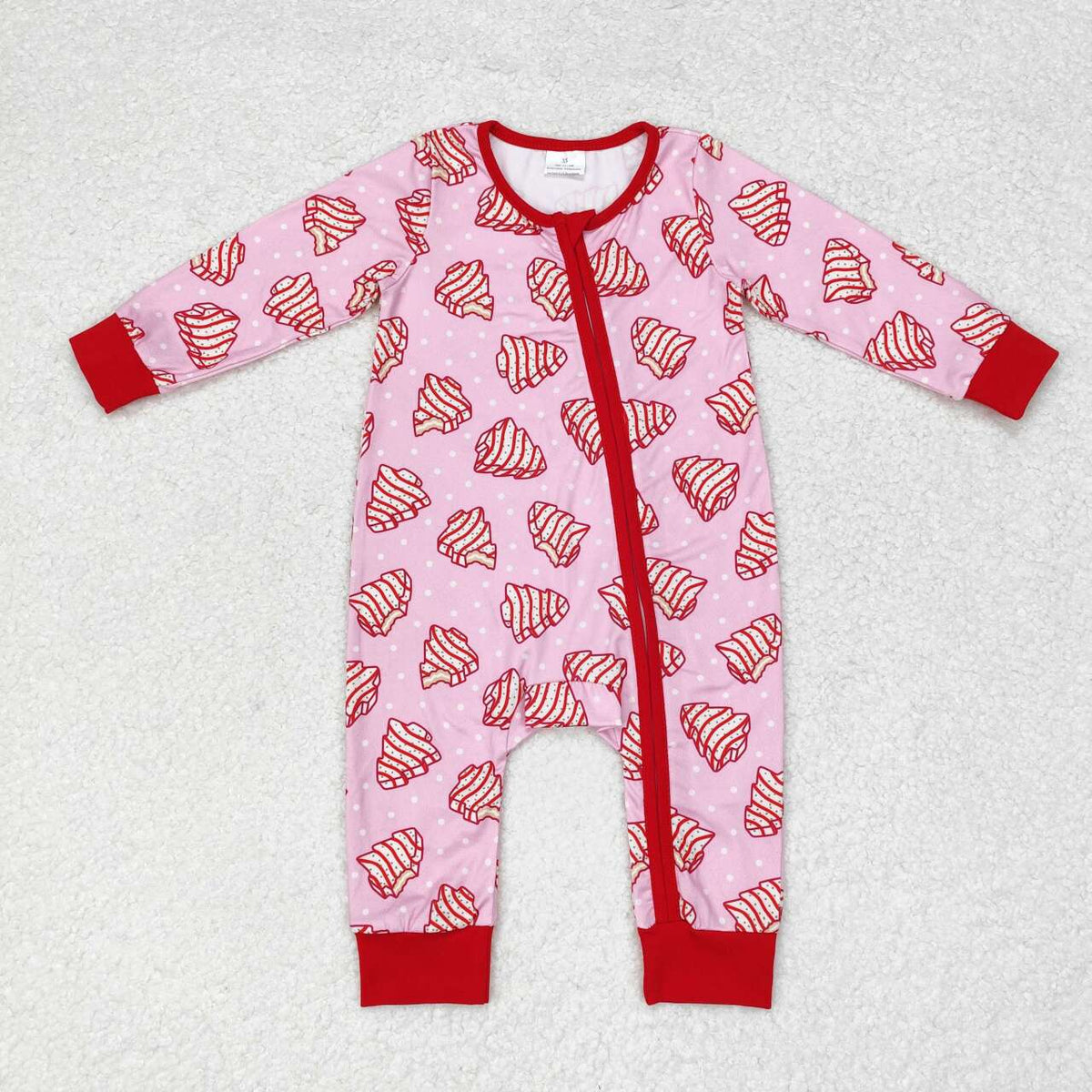 LR1428 Debbie Cake Pink Print Baby Girls Christmas Zipper Sleeper Romper