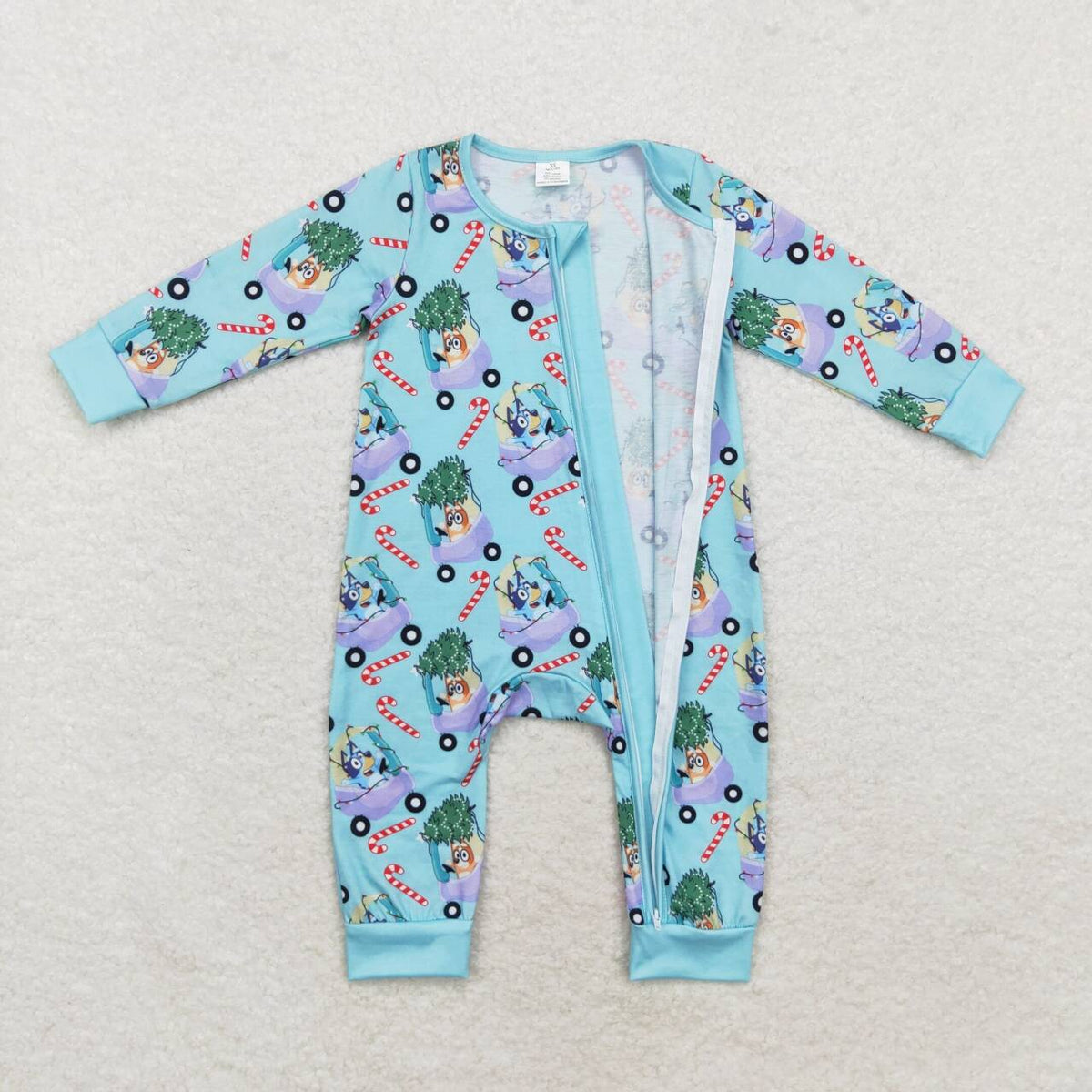 LR1431 Cartoon Dog Tree Candy Cane Print Baby Boys Christmas Bamboo Zipper Sleeper Romper