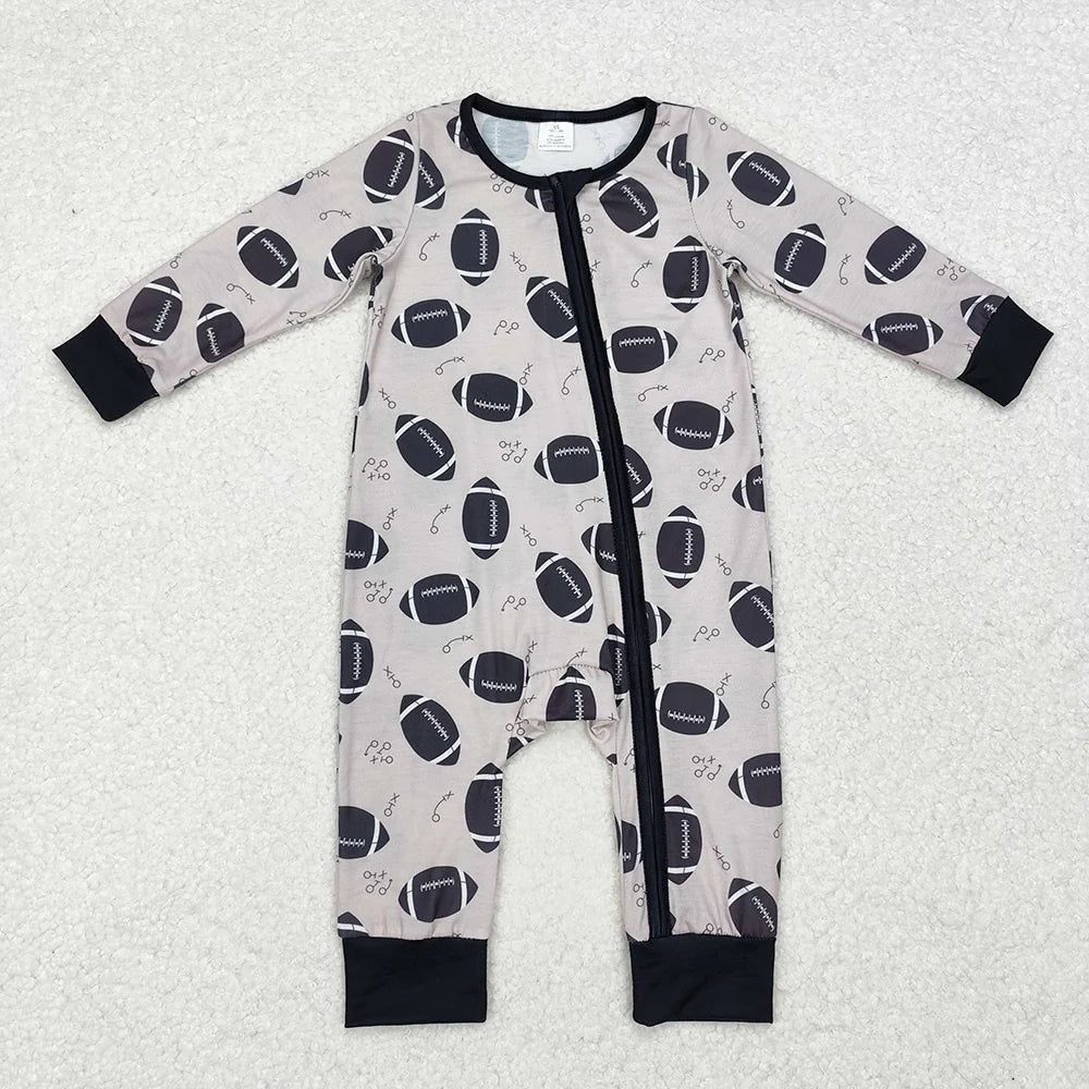 Sibling Baby Fall Football Long Sleeve Zipper Romper