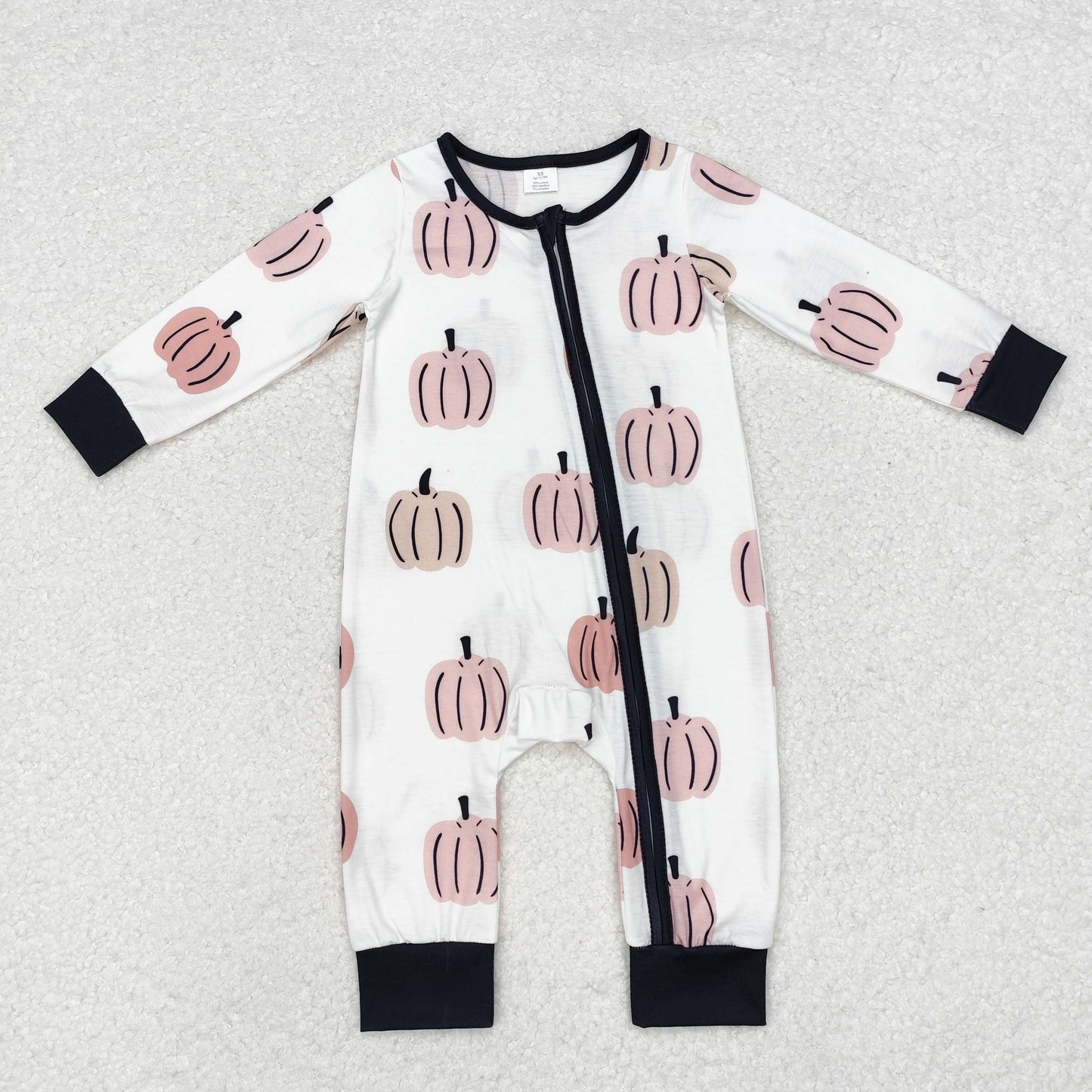 LR1437 Pumpkin Print Baby Boys Fall Zipper Sleeper Romper