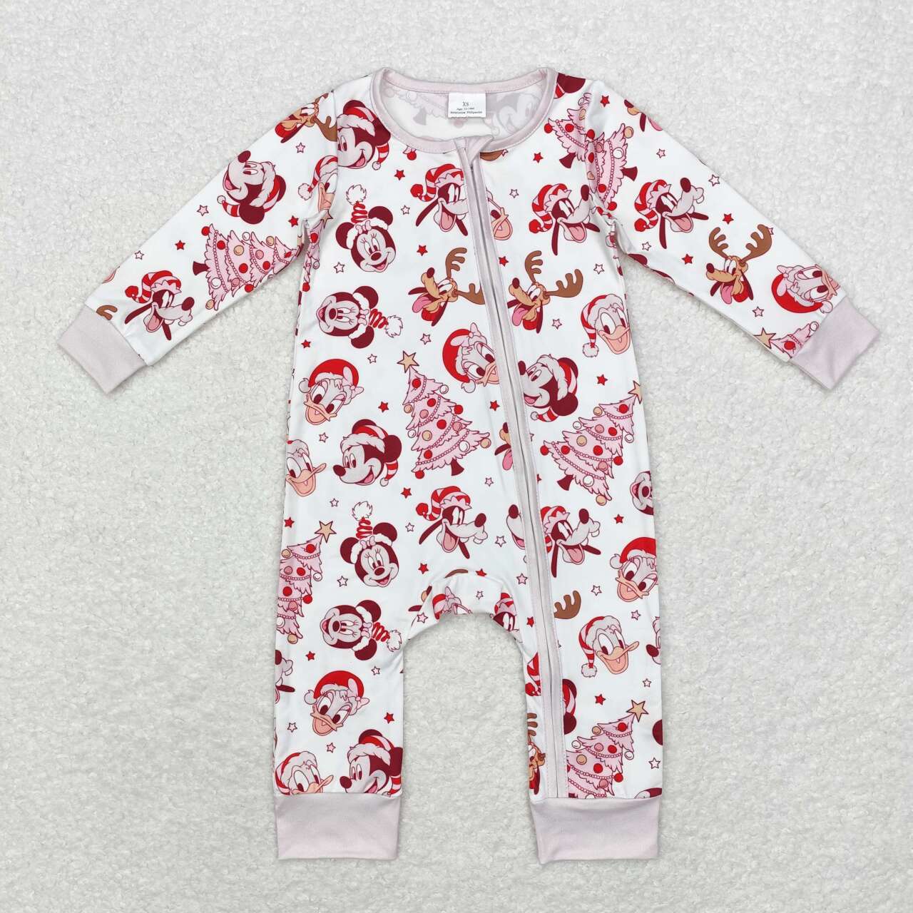 LR1510 Cartoon Mouse Tree Stars Print Baby Girls Christmas Zipper Sleeper Romper