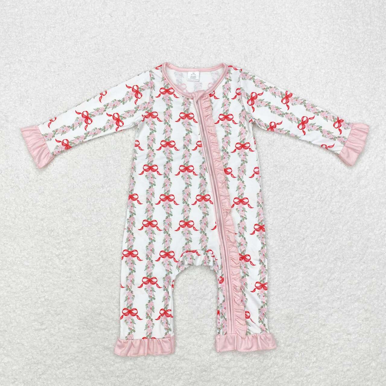 LR1517 Flowers Bows Print Baby Girls Bamboo Zipper Sleeper Romper