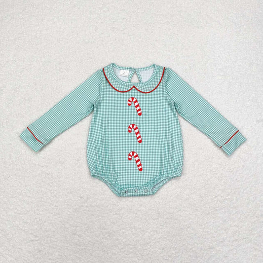 LR1519 Candy Cane Checkered Print Baby Boys Christmas Romper