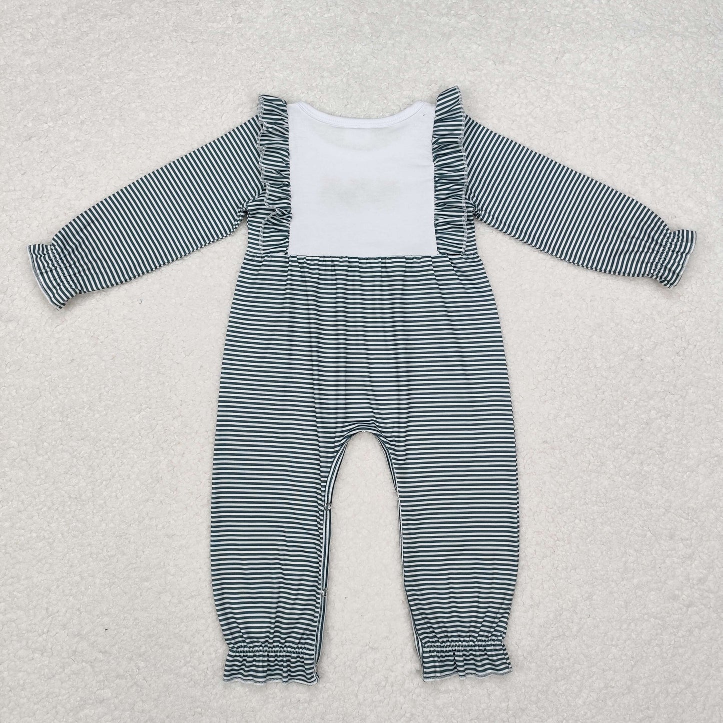 LR1587  Tree Embroidery Stripes Print Baby Girls Christmas Ruffle Romper
