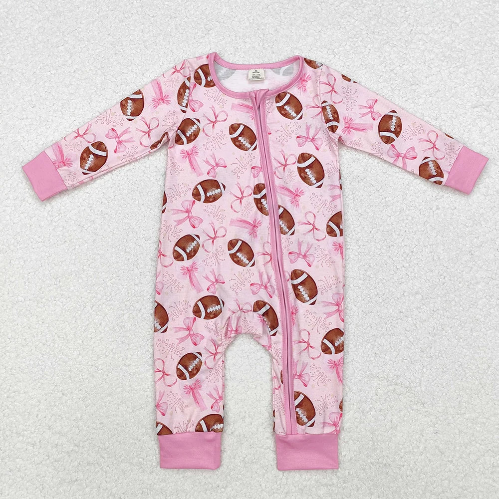 Sibling Baby Fall Football Long Sleeve Zipper Romper