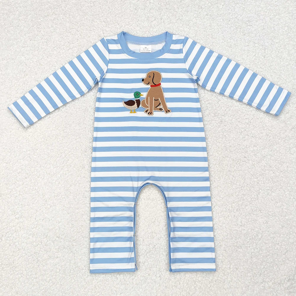 Sibling Baby Boys Embroider Dog Long Sleeve Romper