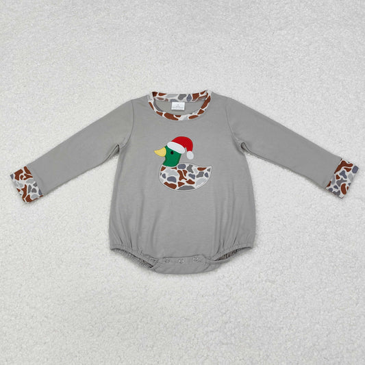 LR1683  Duck Embroidery Camo Grey Print Baby Boys Christmas Romper