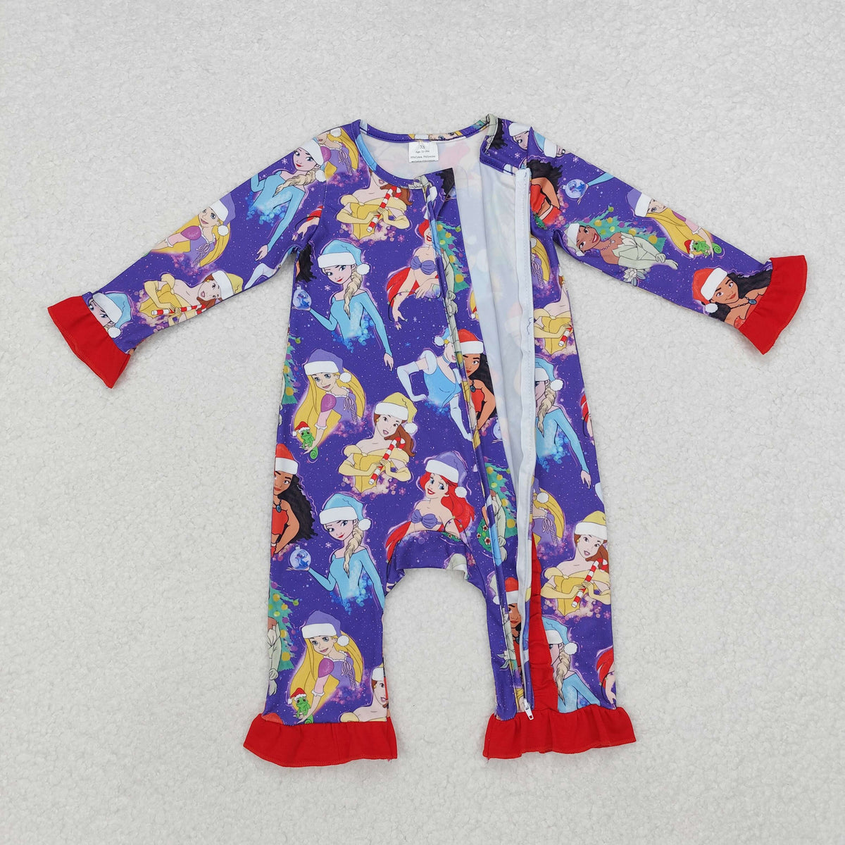 LR1741 Cartoon Princess Print Baby Girls Christmas Zipper Sleeper Romper