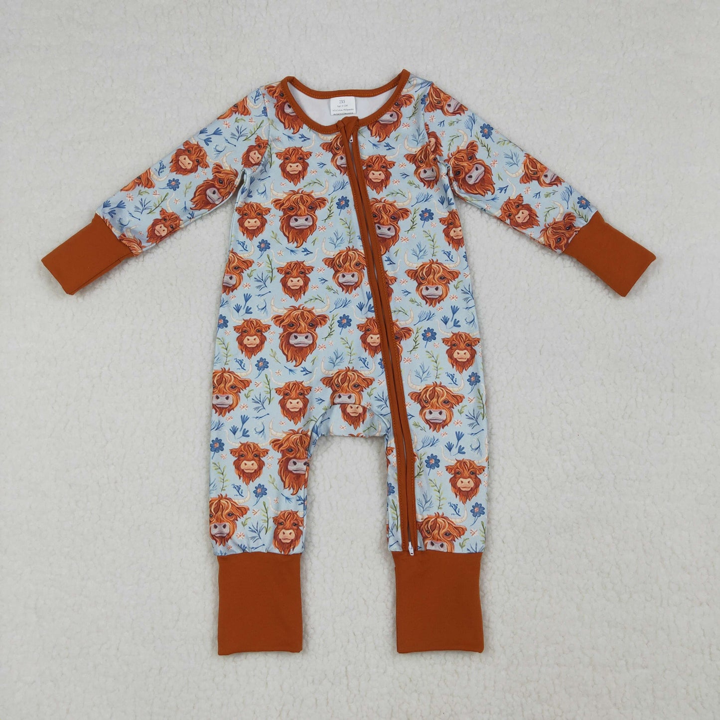 Baby Highland Cow Zipper Romper, Cute Farm Animal Sleeper for Infant Boys & Girls