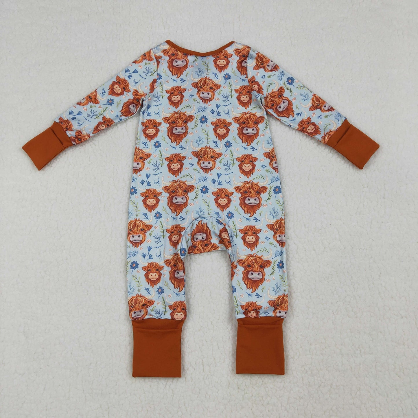 Baby Highland Cow Zipper Romper, Cute Farm Animal Sleeper for Infant Boys & Girls