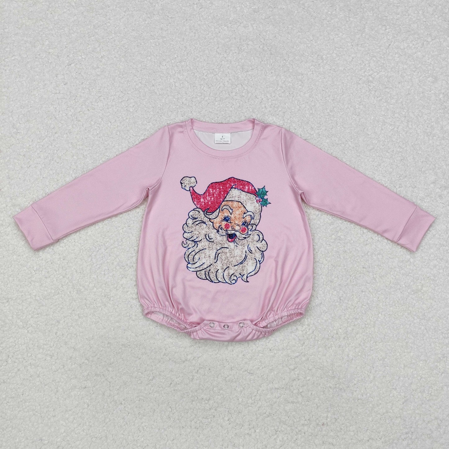 LR1819 Santa Holly Print Baby Girls Christmas Romper