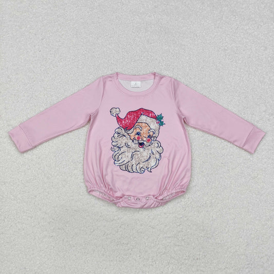 LR1819 Santa Holly Print Baby Girls Christmas Romper