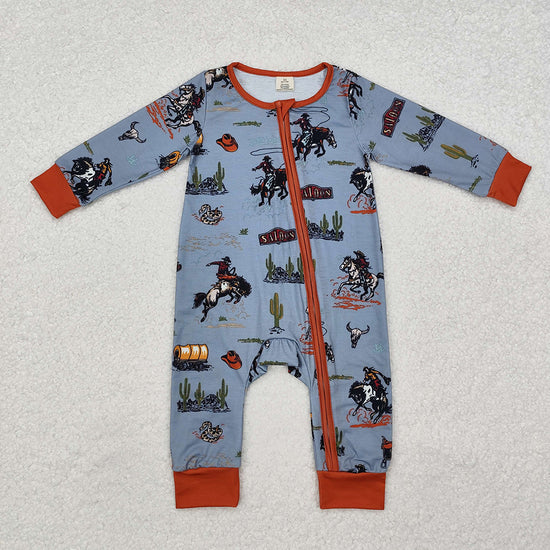 Sibling Baby Western Long Sleeve Zipper Romper
