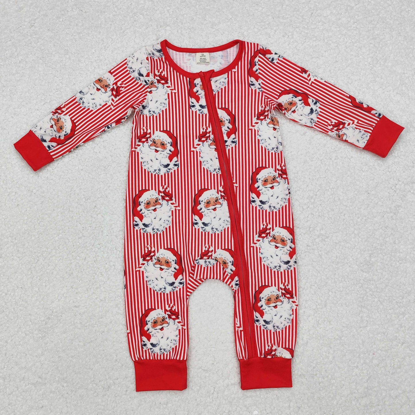 LR1891 Santa Stripes Print Baby Christmas Bamboo Zipper Sleeper Romper