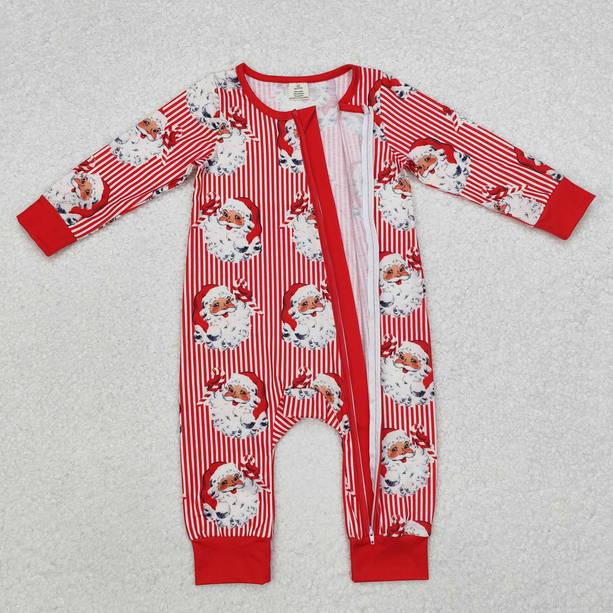 LR1891 Santa Stripes Print Baby Christmas Bamboo Zipper Sleeper Romper