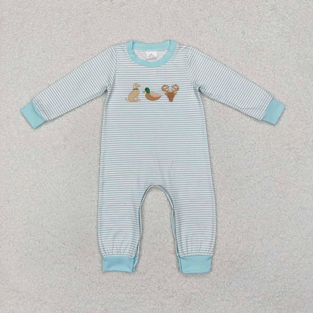 Sibling Baby Boys Embroider Dog Long Sleeve Romper