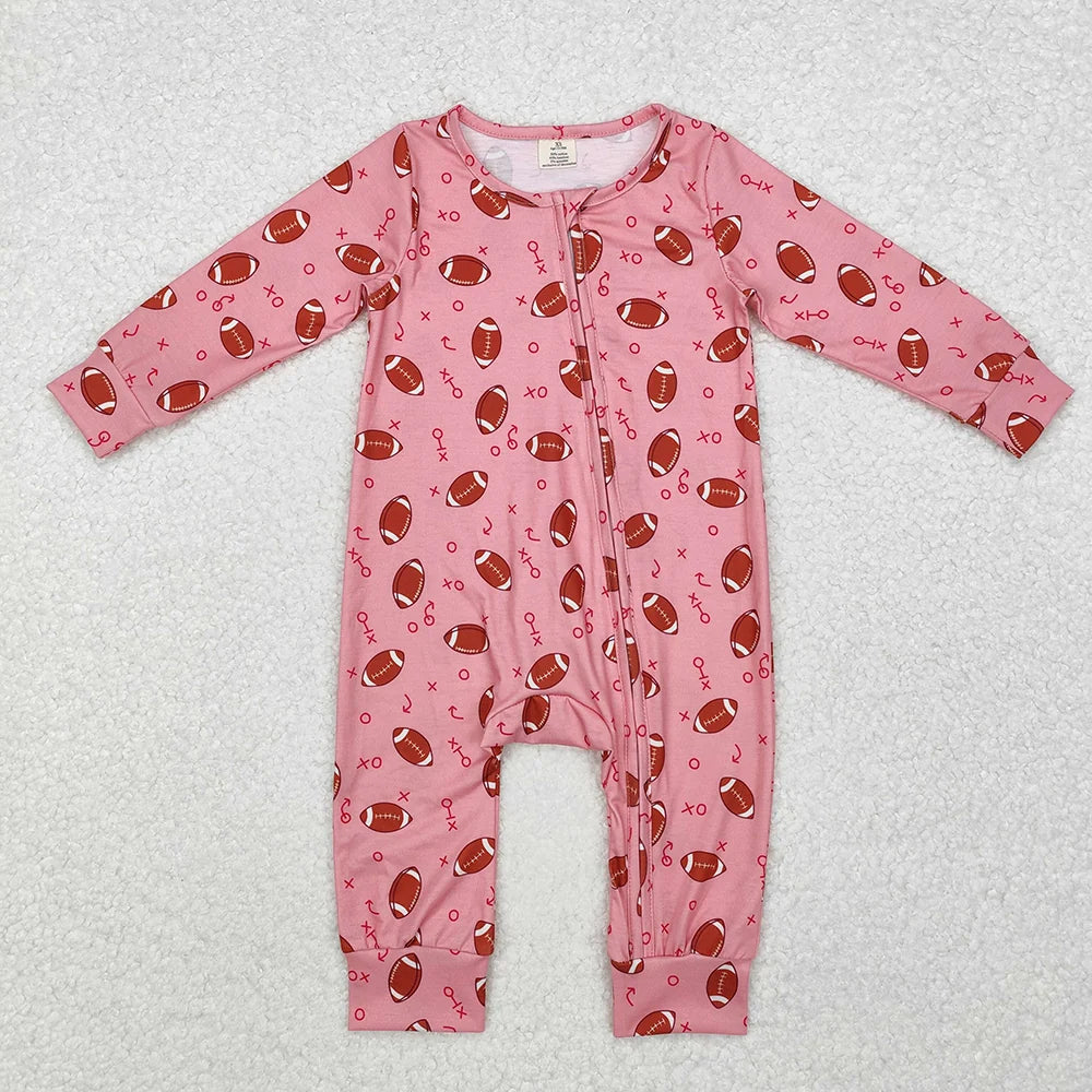 Sibling Baby Fall Football Long Sleeve Zipper Romper