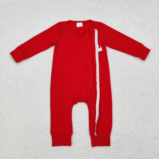 LR2052 Santa Embroidery Red Cotton Baby Girls Christmas Zipper Sleeper Romper