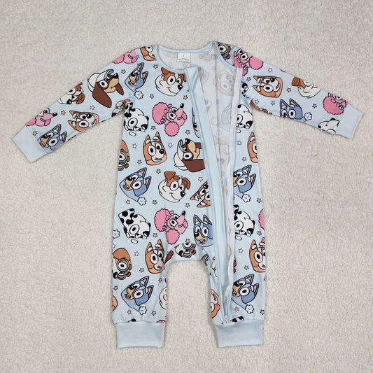 Baby Boys Cartoon Dog Long Sleeve Zipper Romper
